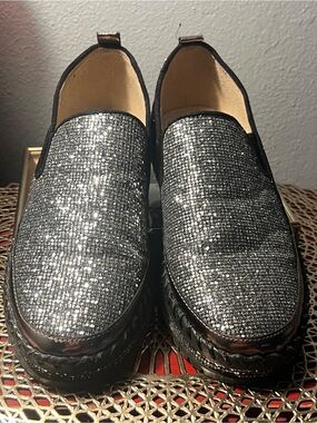 JoliMall Silver Glitter Platform Loafers